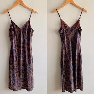 Vici Brown Leopard Cheetah V-Neck Midi Slip Dress Size M Medium